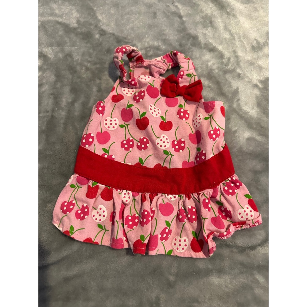 Glamour to the Bone Dog Dress Pet S Pink Cherry Print Ruffle Bow Summer Apparel